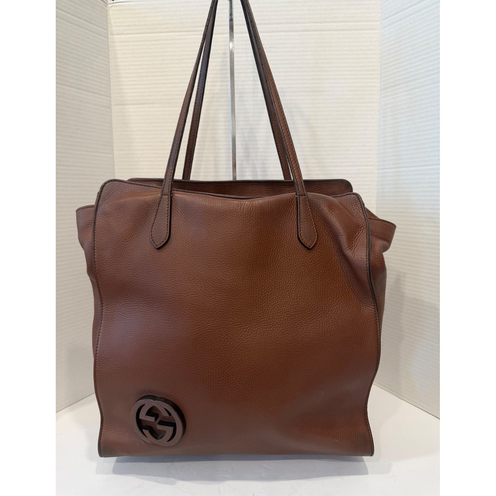 Gucci‎ Large Brown Pebbled Leather Interlocking G Logo Soho Tote Bag